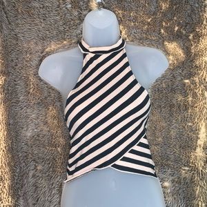Tan/black striped crop top